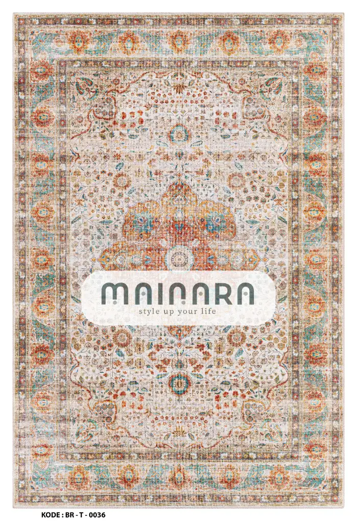 Karpet Tradisional (BR-T-0036) - Brown.Cream,Orange,Blue
