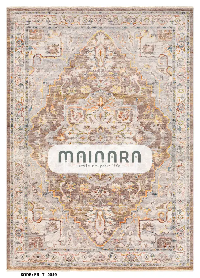Karpet Tradisional (BR-T-0059) - Brown,Grey,Yellow