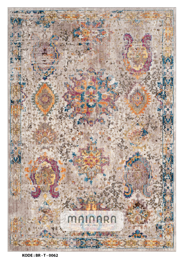 Karpet Tradisional (BR-T-0062) - Brown,Cream,Blue,Pink,Orange
