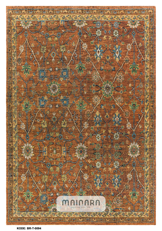 Karpet Tradisional (BR-T-0094) - Brown,Orange,Blue,Green