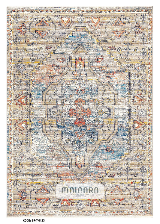 Karpet Tradisional (BR-T-0123) - Brown,Cream,Orange,Blue