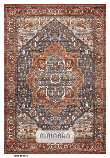 Karpet Tradisional (BR-T-0146) - Orange,Brown,Grey