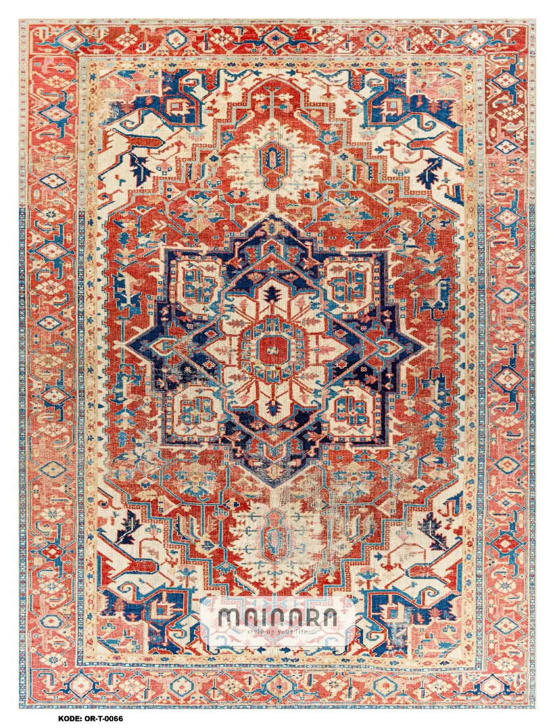 Karpet Tradisional (OR-T-0066) - Orange, Peach, Blue