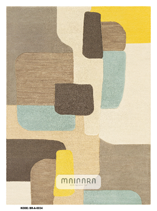 Karpet Abstrak (BR-A-0034) - Brown,Cream,Yellow,Tosca