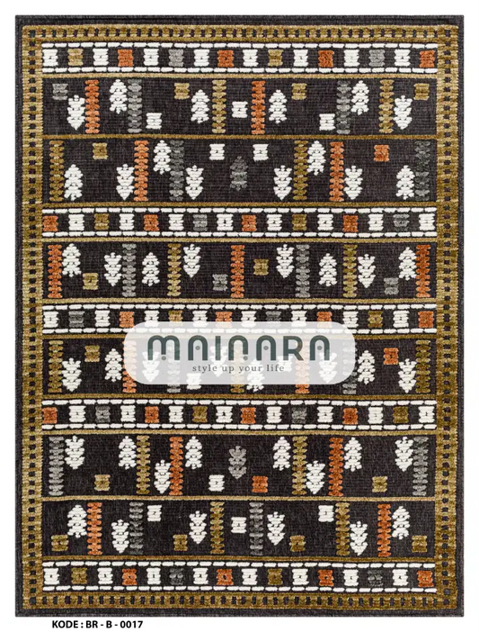 Karpet Bohemian (BR-B-0017) - Brown,Gold,White,Grey,Orange