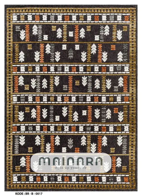 Karpet Bohemian (BR-B-0017) - Brown,Gold,White,Grey,Orange