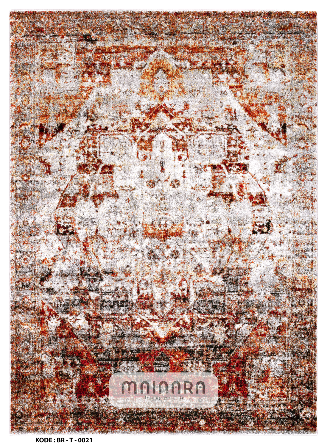 Karpet Tradisional (BR-T-0021) - Brown,Red,Orange,Grey