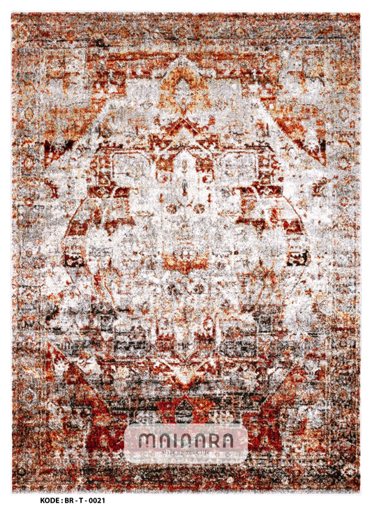 Karpet Tradisional (BR-T-0021) - Brown,Red,Orange,Grey