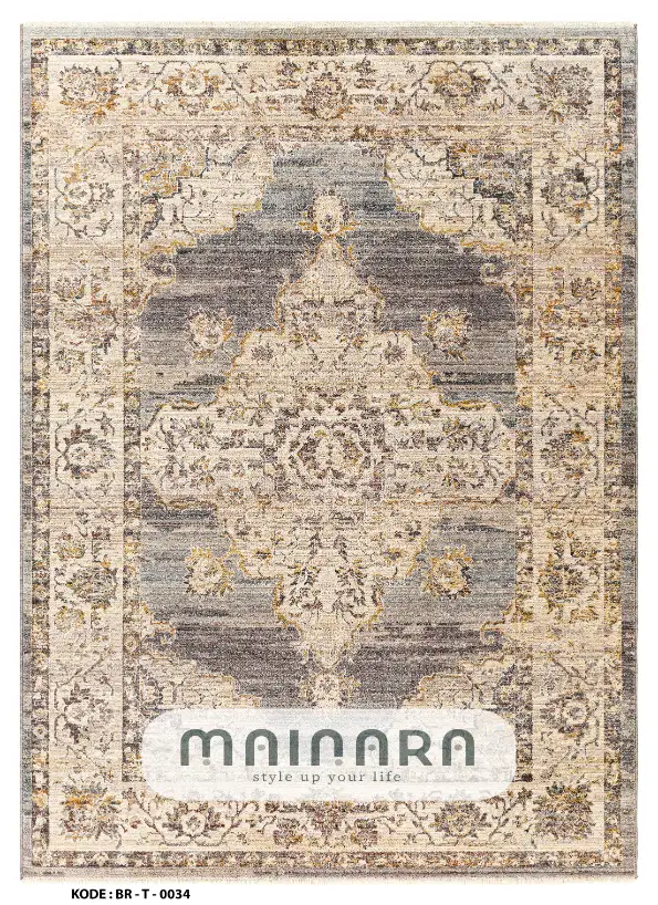 Karpet Tradisional (BR-T-0034) - Brown,Cream,Grey
