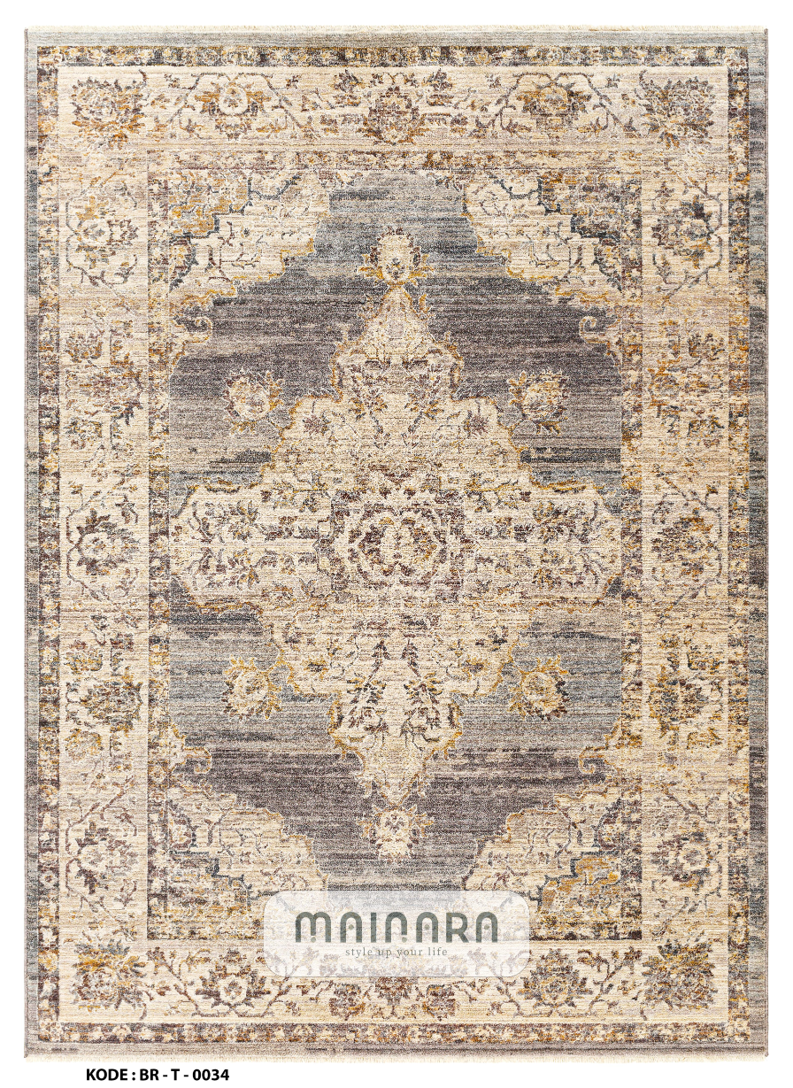 Karpet Tradisional (BR-T-0034) - Brown,Cream,Grey