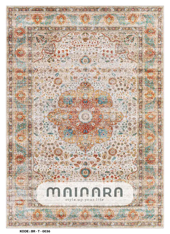 Karpet Tradisional (BR-T-0036) - Brown.Cream,Orange,Blue