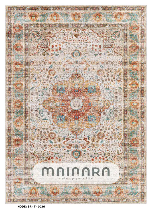 Karpet Tradisional (BR-T-0036) - Brown.Cream,Orange,Blue