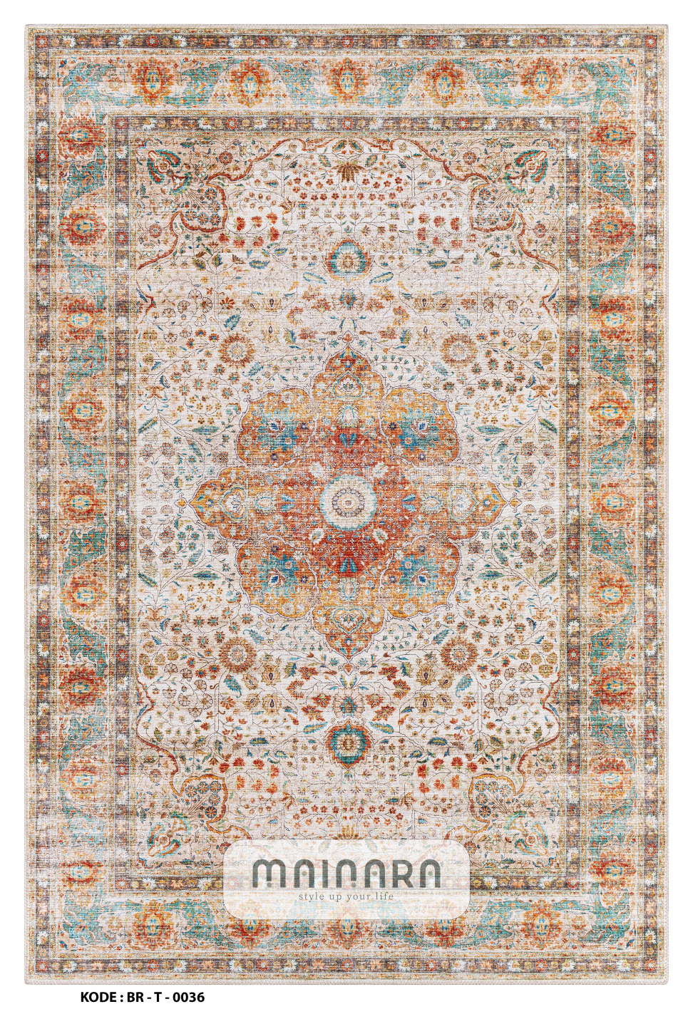 Karpet Tradisional (BR-T-0036) - Brown.Cream,Orange,Blue