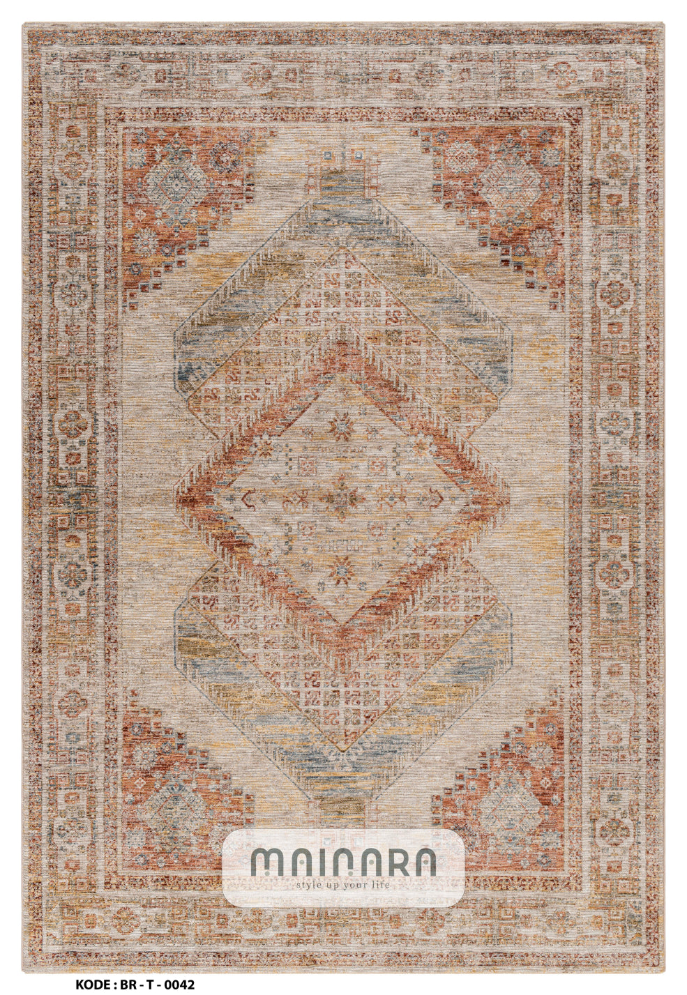 Karpet Tradisional (BR-T-0042) - Brown,Orange,Cream
