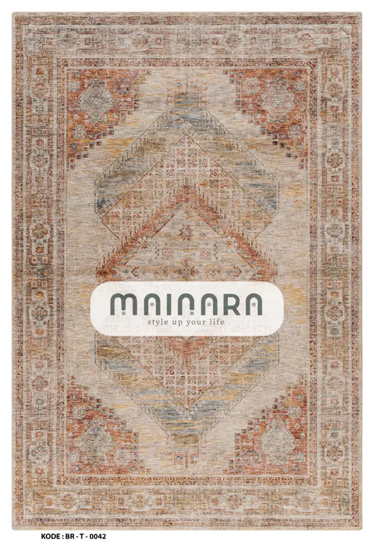Karpet Tradisional (BR-T-0042) - Brown,Orange,Cream