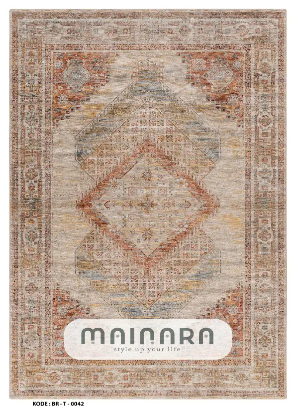Karpet Tradisional (BR-T-0042) - Brown,Orange,Cream
