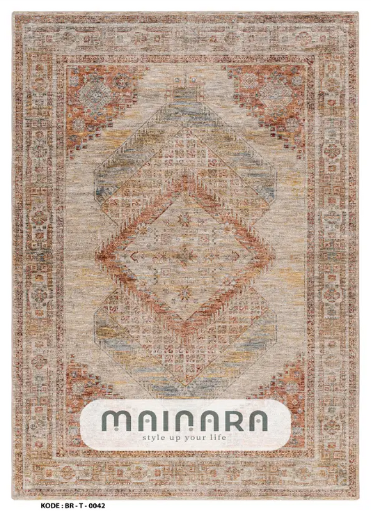 Karpet Tradisional (BR-T-0042) - Brown,Orange,Cream