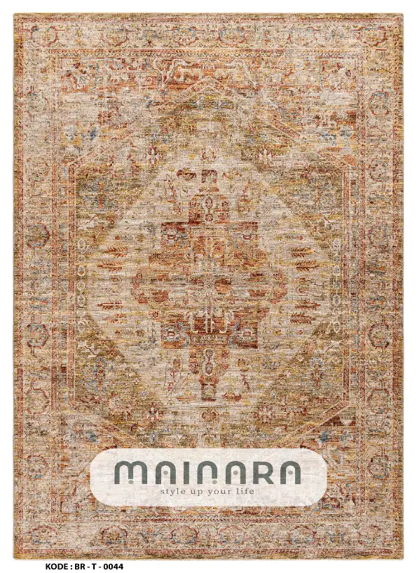 Karpet Tradisional (BR-T-0044) - Brown,Cream,Orange