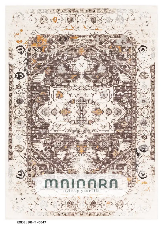 Karpet Tradisional (BR-T-0047) - Brown,Cream,Orange