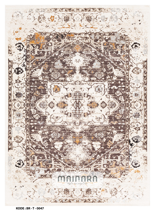 Karpet Tradisional (BR-T-0047) - Brown,Cream,Orange