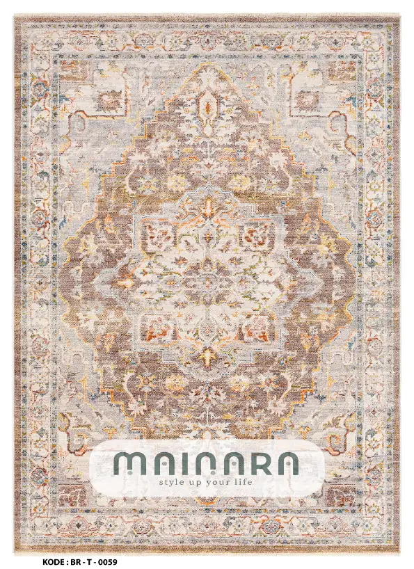 Karpet Tradisional (BR-T-0059) - Brown,Grey,Yellow