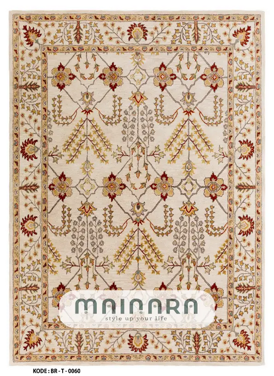 Karpet Tradisional (BR-T-0060) - Brown,Cream,Gold
