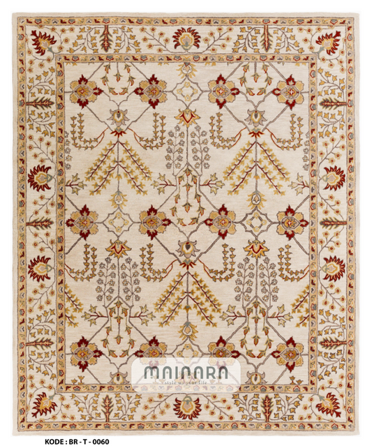 Karpet Tradisional (BR-T-0060) - Brown,Cream,Gold