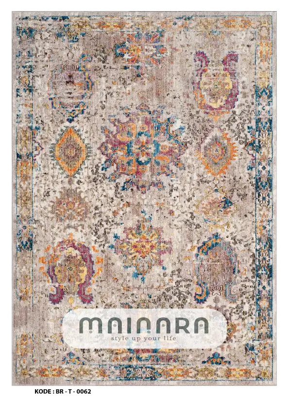 Karpet Tradisional (BR-T-0062) - Brown,Cream,Blue,Pink,Orange