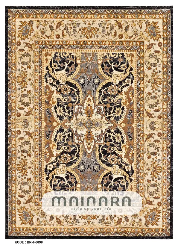 Karpet Tradisional (BR-T-0098) - Brown,Cream,Black,Gold