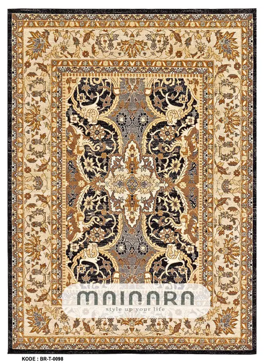 Karpet Tradisional (BR-T-0098) - Brown,Cream,Black,Gold