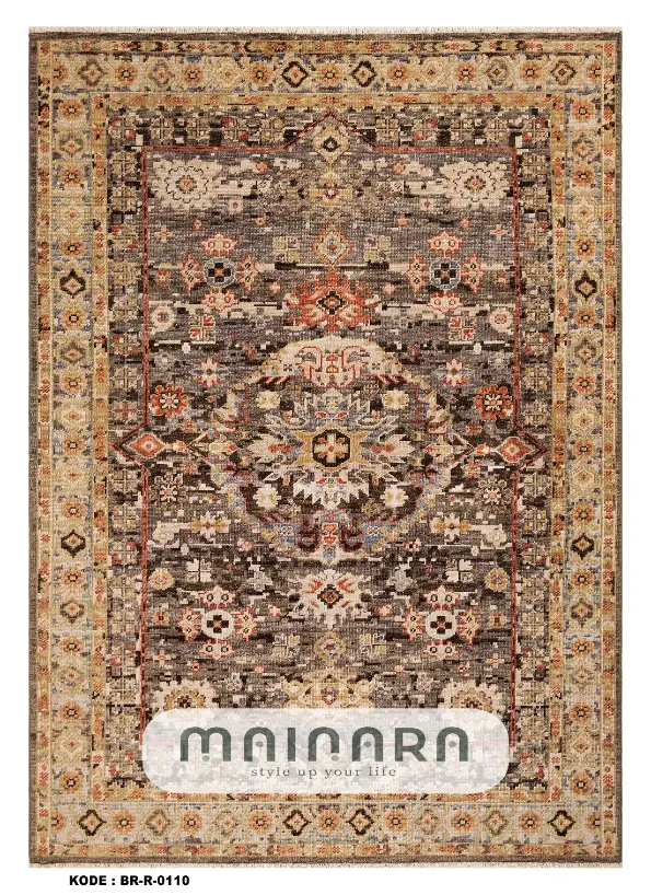 Karpet Tradisional (BR-T-0110) - Brown,Gold,Orange