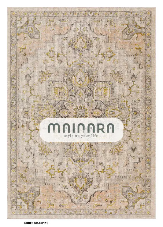 Karpet Tradisional (BR-T-0119) - Brown,Cream,Gold