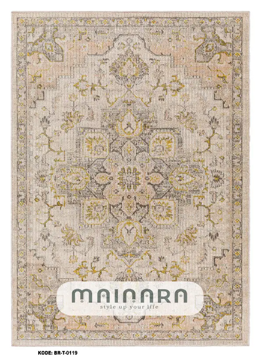 Karpet Tradisional (BR-T-0119) - Brown,Cream,Gold