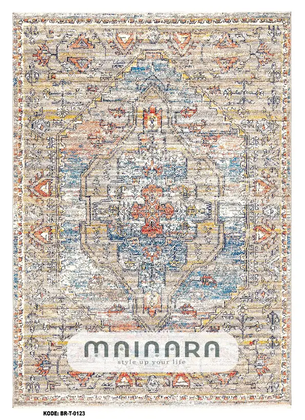 Karpet Tradisional (BR-T-0123) - Brown,Cream,Orange,Blue