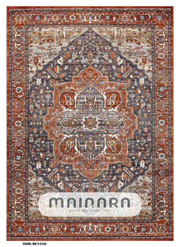 Karpet Tradisional (BR-T-0146) - Orange,Brown,Grey