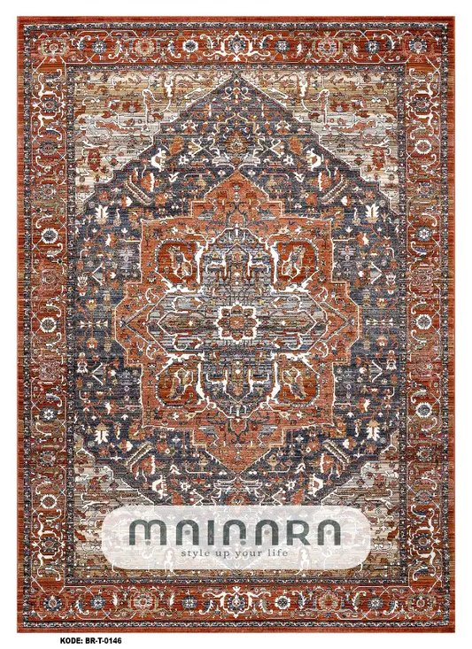 Karpet Tradisional (BR-T-0146) - Orange,Brown,Grey