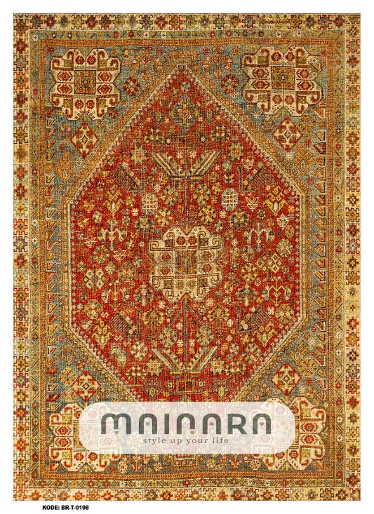 Karpet Tradisional (BR-T-0198) - Brown,Gold,Red,Grey