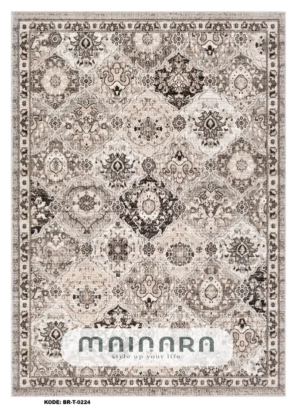 Karpet Tradisional (BR-T-0224) - Brown, Cream, Grey