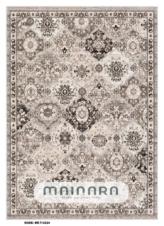 Karpet Tradisional (BR-T-0224) - Brown, Cream, Grey