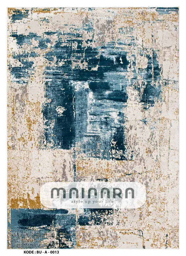 Karpet Abstrak (BU-A-0013) - Blue,Cream,Gold
