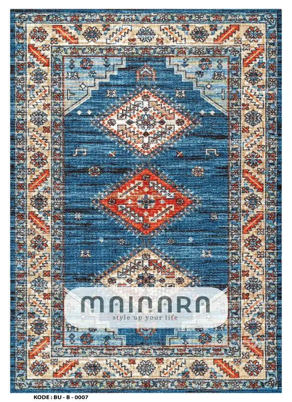 Karpet Bohemian (BU-B-0007) - Blue,Orange,Cream