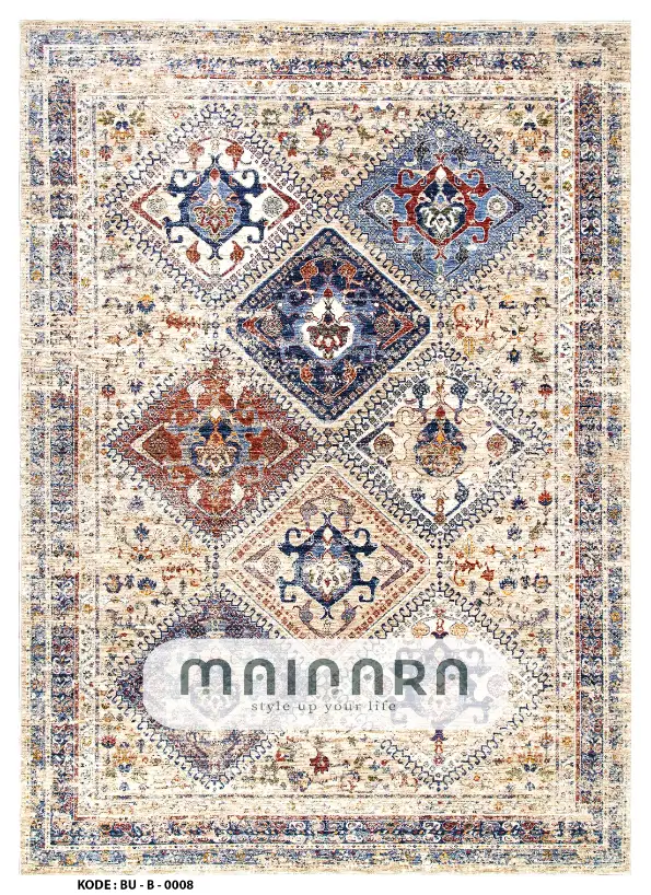 Karpet Bohemian (BU-B-0008) - Blue,Cream