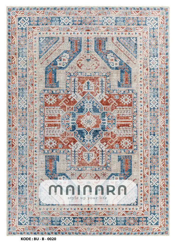 Karpet Bohemian (BU-B-0020) - Blue,Orange,Cream,Grey