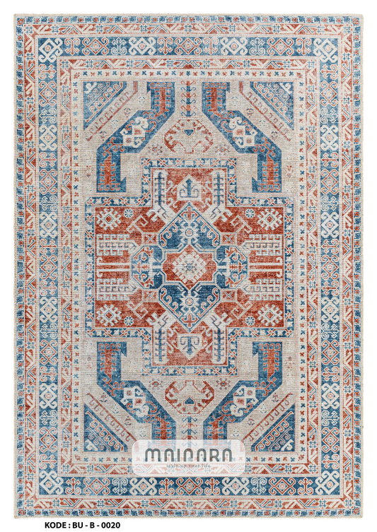 Karpet Bohemian (BU-B-0020) - Blue,Orange,Cream,Grey