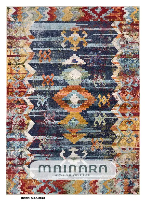 Karpet Bohemian (BU-B-0040) - Blue, Orange, Red