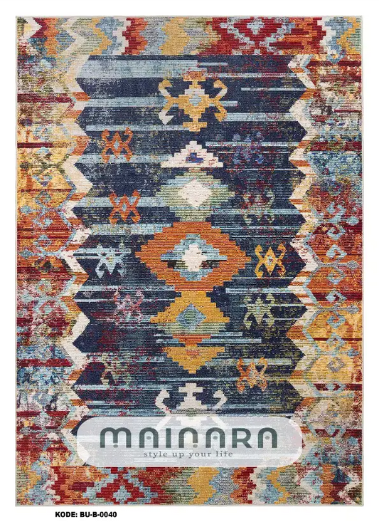 Karpet Bohemian (BU-B-0040) - Blue, Orange, Red