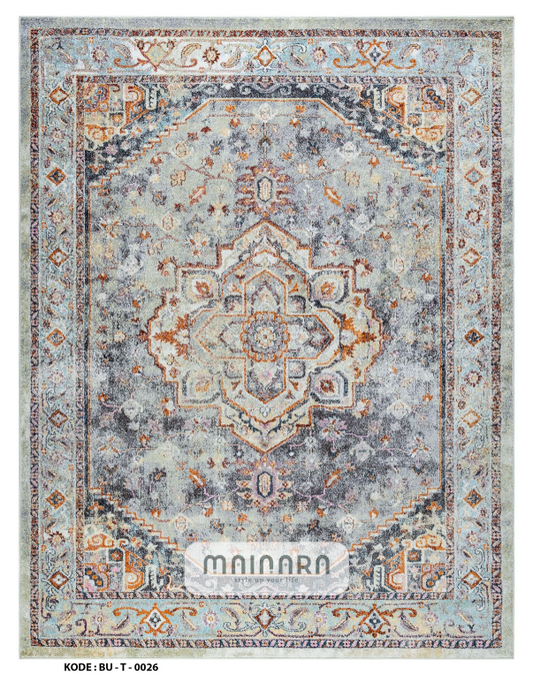 Karpet Tradisional (BU-T-0026) - Blue,Grey,Brown,Orange
