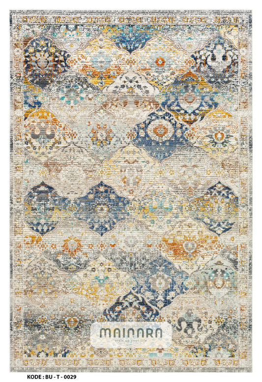 Karpet Tradisional (BU-T-0029) - Blue,Cream,Orange,Grey