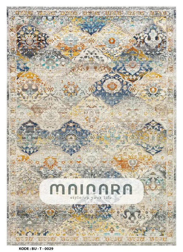 Karpet Tradisional (BU-T-0029) - Blue,Cream,Orange,Grey