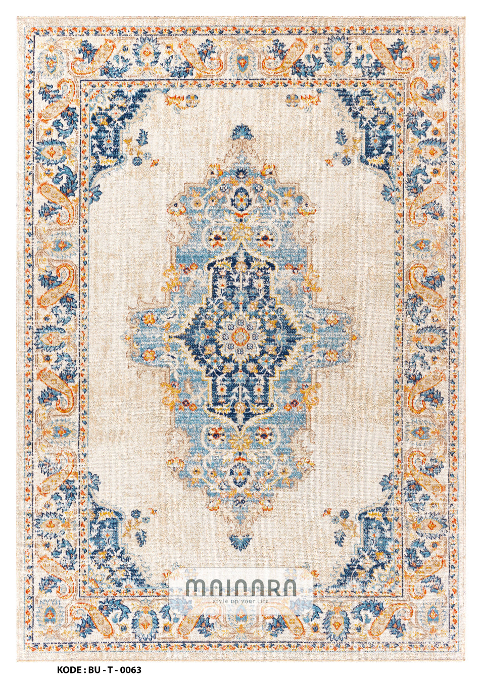 Karpet Tradisional (BU-T-0063) - Blue,Cream,Orange